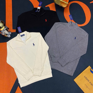 Áo len sweater dài tay nam nữ Ráp Lau Ren dệt khoá kéo cổ bẻ ngực thêu logo ngựa