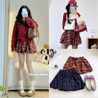 Chân váy bí phồng kẻ caro 2 màu đỏ/ xanh cực hot vod quần bảo hộ