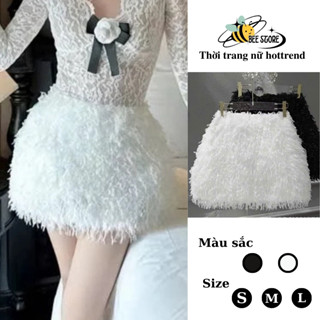 Chân váy lông tua rua, chân váy nữ from chữ A thiết kế dáng ngắn ôm body (có quần bảo hộ) chân lông tơ phong cách sexy