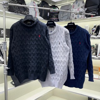 Áo sweater len nam nữ RLX vải len đan hoạ tiết vặn thừng thêu logo ngựa chiến binh ngực basic AN99P