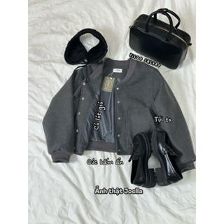 🌼 Joella: Jisoo Jacket Áo khoác nữ dạ ép Áo dài tay bomber dáng ngắn