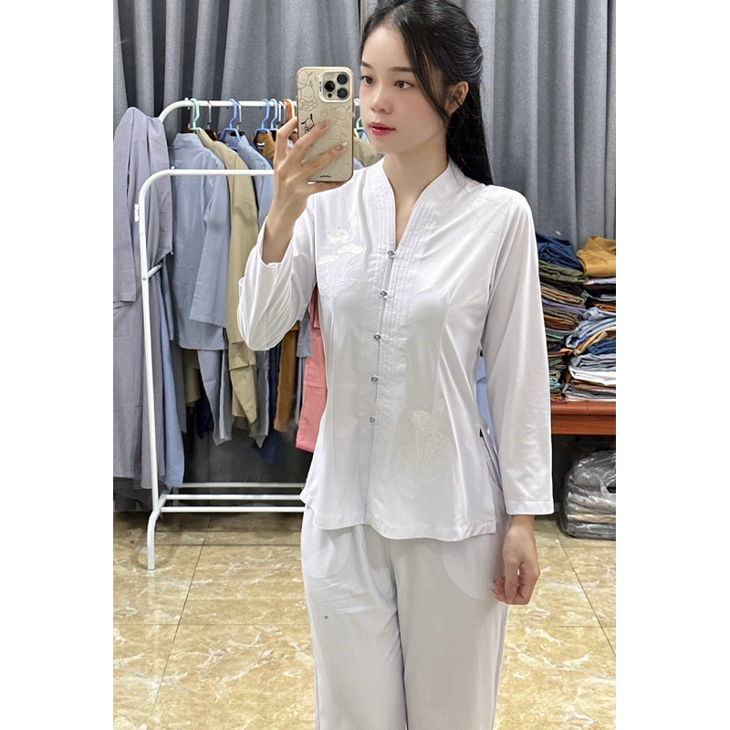 Mẫu Thun # Đồ Bộ Nữ# Quần Áo Nữ Jacket Top Kem Dress Women # Đồ Lam Đi Chùa
