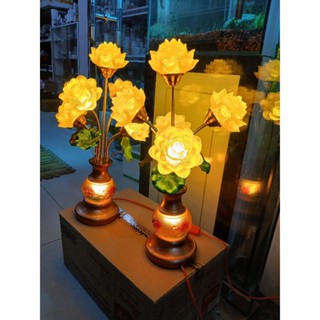   CẶP Đèn Thờ Lục Bình Lưu Ly Hoa Sen 5 bông Cao 55cm và 70cm có Led - Đồ Trang Trí Bàn Thờ Gia Tiên Bàn Phật 