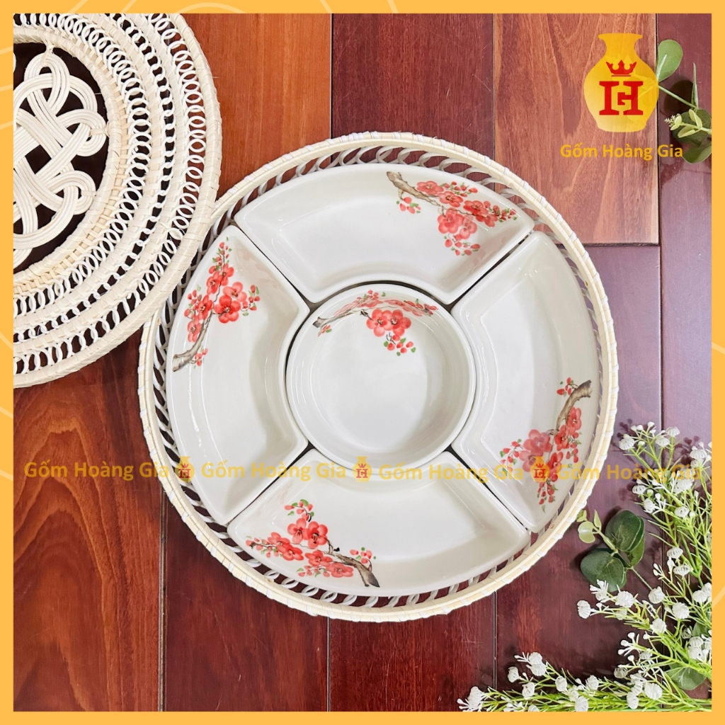 NHIỀU MẪU - Khay sứ đựng thức ăn, khay mứt tết gốm sứ Bát Tràng cao cấp, đẹp mắt