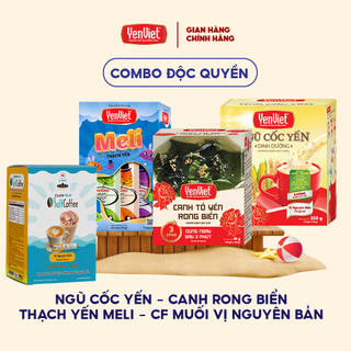 Combo Yến Việt: Ngũ cốc dinh dưỡng 10 gói + Rong biển 10 gói + Thạch yến MeLi 21 thanh + Cà phê vị tự chọn