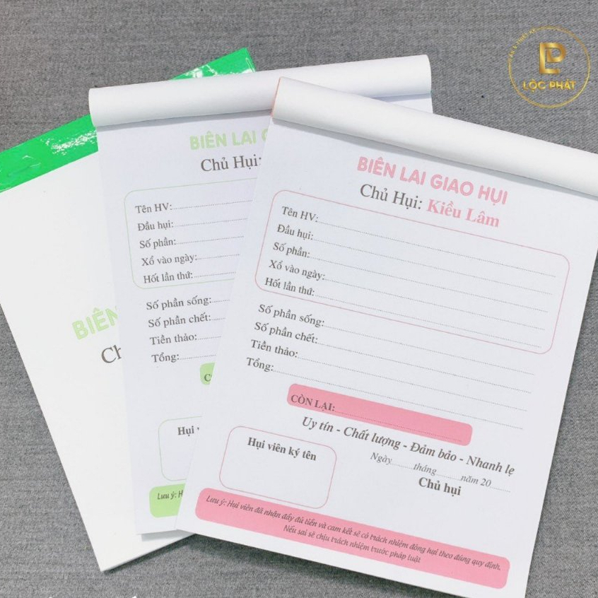 Sổ giao hụi, giấy giao hụi, Biên lai giao hụi mẫu xinh, sổ hụi in 2 liên 1 liên quyển 100 trang có n
