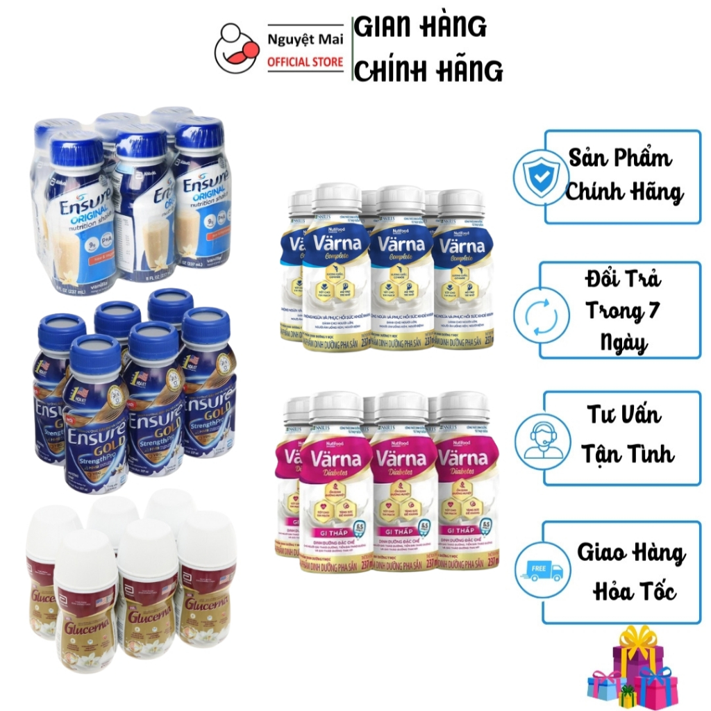 Lốc 6 chai Sữa bột pha sẵn Ensure Gold/Original 237ml - Glucerna 220ml - Varna 237ml