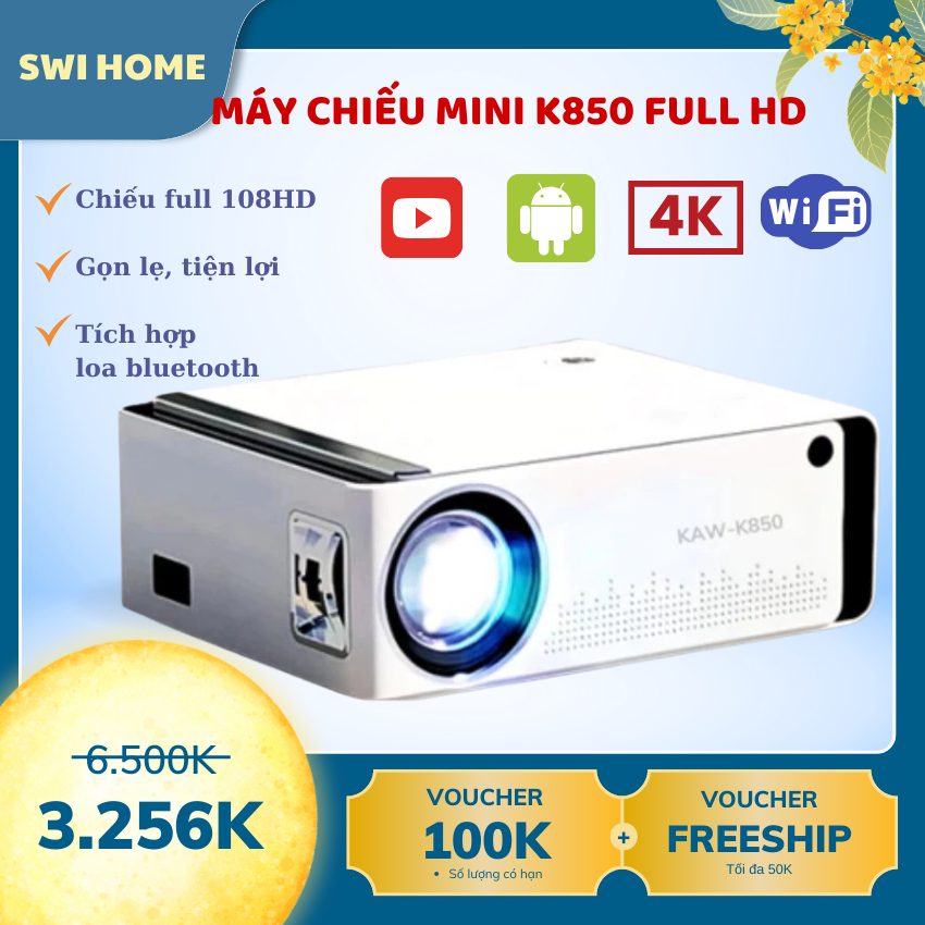 Máy Chiếu Mini K850 Hệ Điều Hành Android, Kết Nối LapTop, Điện Thoại, Full HD 1080