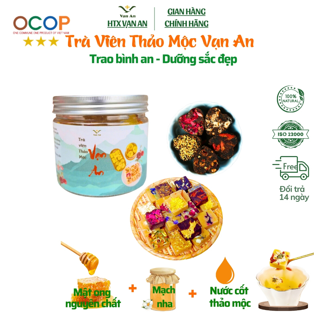 Trà viên thảo mộc Vạn An MIX mật ong hoa cúc đường phèn dưỡng nhan đẹp da thanh nhiệt giảm stress ngủ ngon
