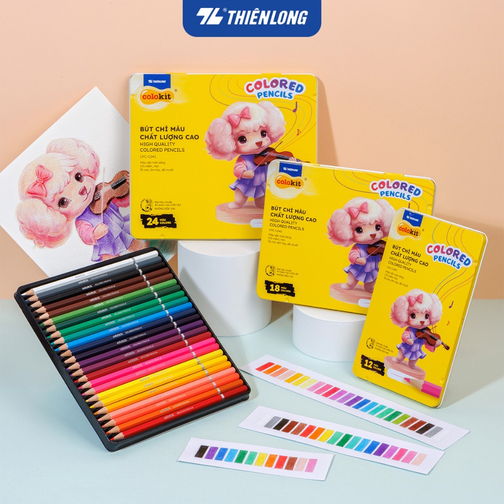Bút chì 12/18/24 màu hộp thiếc Colored Pencils Thiên Long Colokit