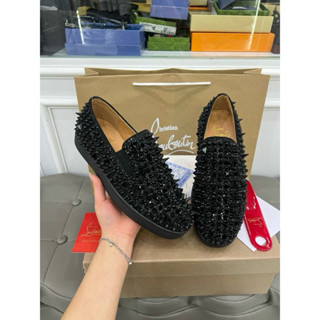 [Hight Quality] -  Slipon Đen - Slipon Đen Đính Đá Đính Hạt Cườm Bản Balck Đế Đỏ Full Box Hàng Đẹp