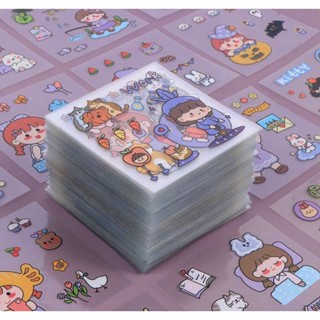 100 sticker VUÔNG trang trí không trùng, dán sổ tay, cốc nước, thước kẻ....chất liệu nhựa chống thấm nước, nhiều chủ đề