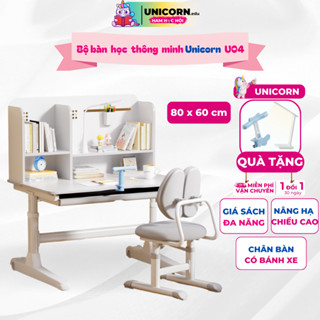 Bàn học cho bé Unicorn U04 Nâng hạ chiều cao linh hoạt bằng tay quay Chân bàn bánh xe di chuyển dễ dàng
