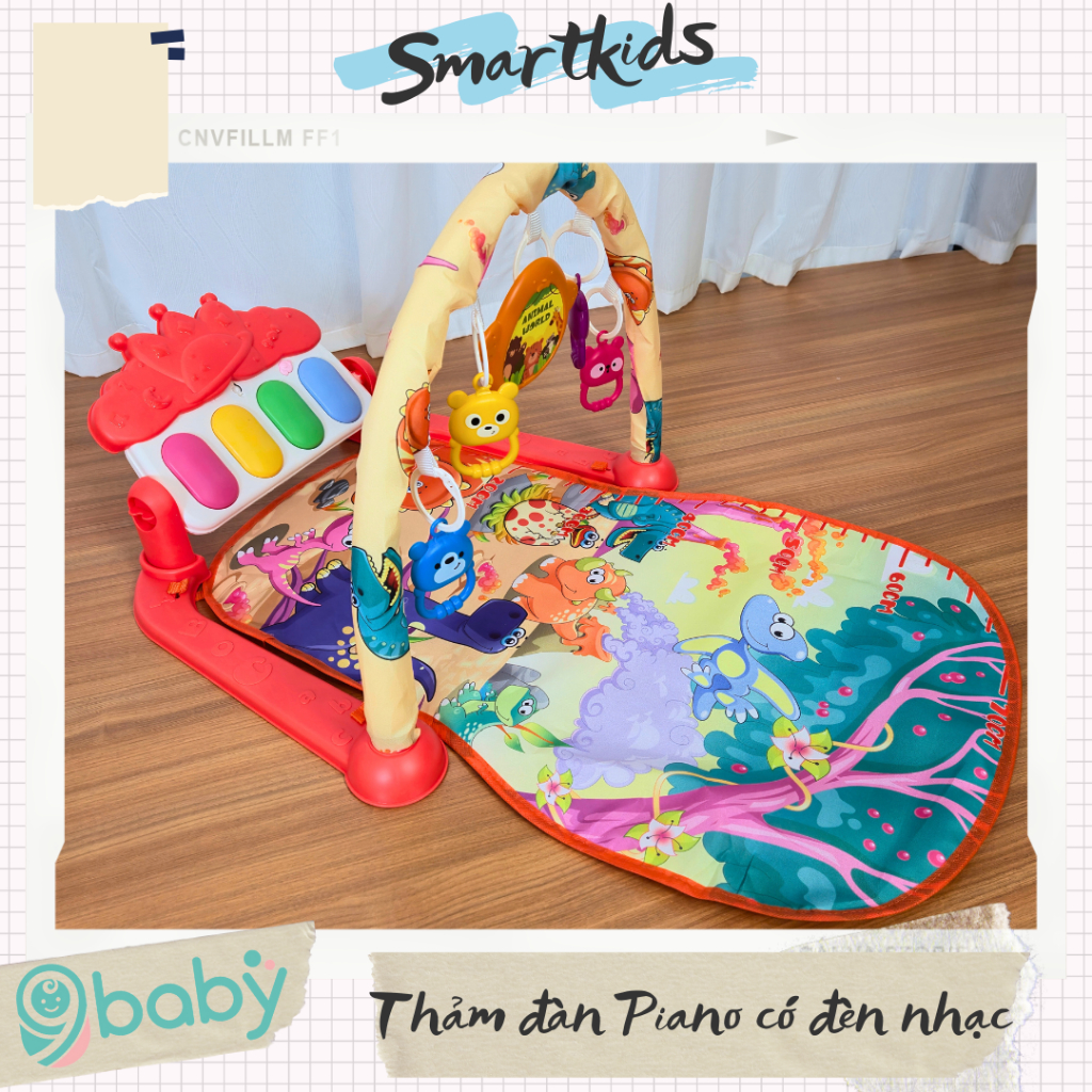 [ẢNH THẬT + VIDEO] Thảm đàn 9BABY nằm chơi piano có đèn nhạc hình khủng long đỏ cho bé