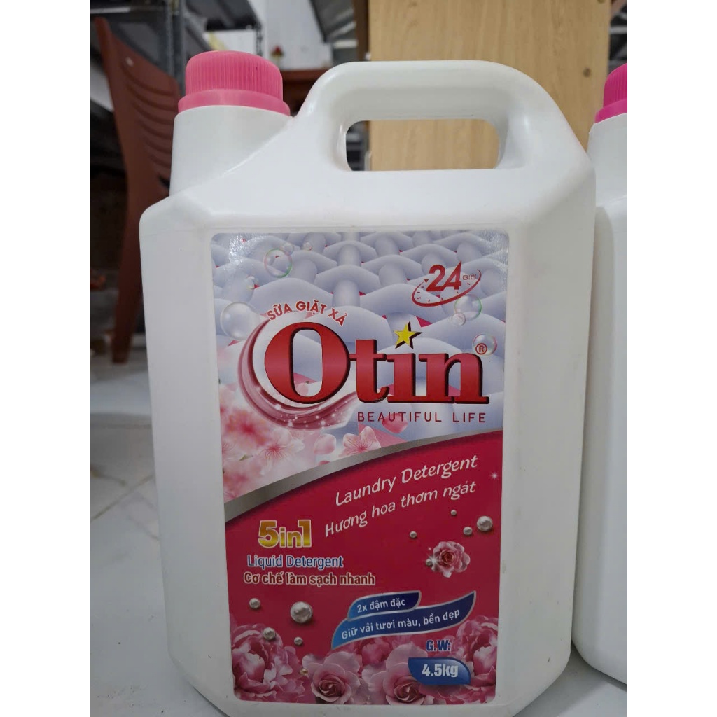 Nước giặt xả Otin 5 in 1 can 4,5 kg,nước giặt can ,nước giặt xả cho quần áo sạch ,bền màu thơm ngát 