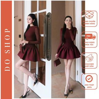 Đầm ren thiết kế tay dài phối tùng xòe (3 lớp) sang chảnh có lót quần mã R7 - Váy ren thiết kế dự tiệc hàng đẹp