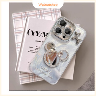 Ốp lông vũ gắn vương miện có Gương chống vỡ cho iphone X đến 16promax. Ốp lưng có bảo vệ camera kèm dây đeo tay đá