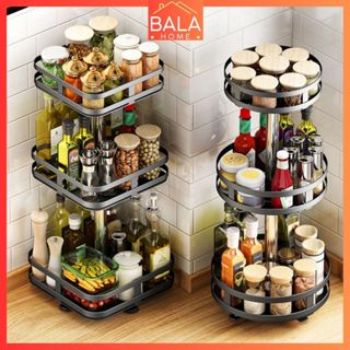Kệ Đựng Gia Vị Xoay 360 Độ 2/3 Tầng inox Kệ Để Đồ Nhà Bếp Dáng Vuông/Tròn Chất liệu thép carbon, bền bỉ 10 năm