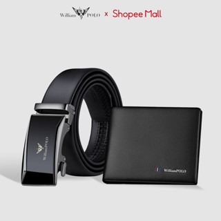 Combo ví và thắt lưng nam mặt kính chất liệu da bò Williampolo cao cấp full hộp đựng và túi xách