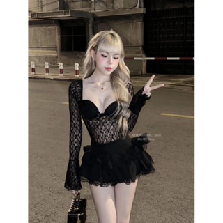 Áo thun kiểu ren xuyên thấu ôm body cúp vòng 1 tay dài loa, áp phông nữ  co giãn nhẹ hàn quốc sang chảnh G952