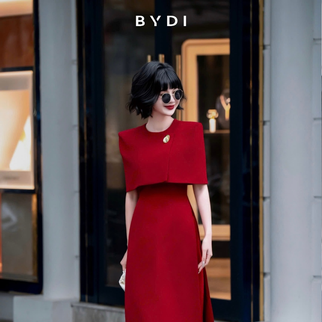 [BYDI DESIGN] Giai Kỳ | Bộ Áo Dài Đỏ Cách Tân Kèm Quần Đính Kết Charm Sang Chảnh