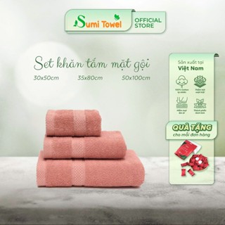 Combo 3 khăn tắm khăn mặt khăn gội cotton Sumitowel tiêu chuẩn Châu Âu cho khách sạn spa, gia đình