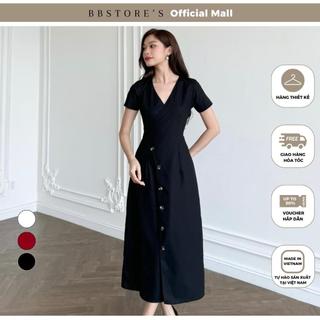  Đầm Dài Công Sở Cổ V Phối Nút Cột Nơ Lưng Thời Trang Đi Làm Dự Tiệc BBSTORE'S -D3097