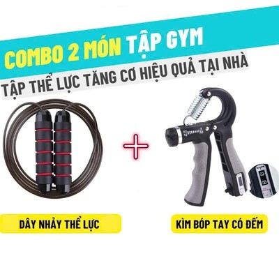 M [MALL]COMBO DÂY NHẢY JR100 CAO CẤP VÀ KÌM BÓP LỰC  ĐEN XÁM CÓ BỘ ĐẾM, MỨC CĂNG LỰC TỪ 5KG ĐẾN 60KG