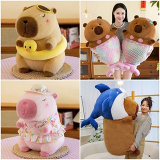 Gấu Bông Capybara Đeo Phao Vịt, Mặc Váy đi biển, chảy nước mũi, ăn dưa hấu, ăn bơ siêu to