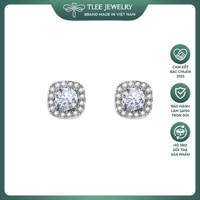 Bông tai bạc nữ TLEE mẫu đá vuông to sang trọng TLEE JEWELRY B0333
