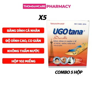  Băng dính cá nhân y tế  Combo 5 Hộp  UGOTANA 19mmx72mm - Hộp 102 miếng băng vết thương nhỏ đứt tay - Thomsoncare 