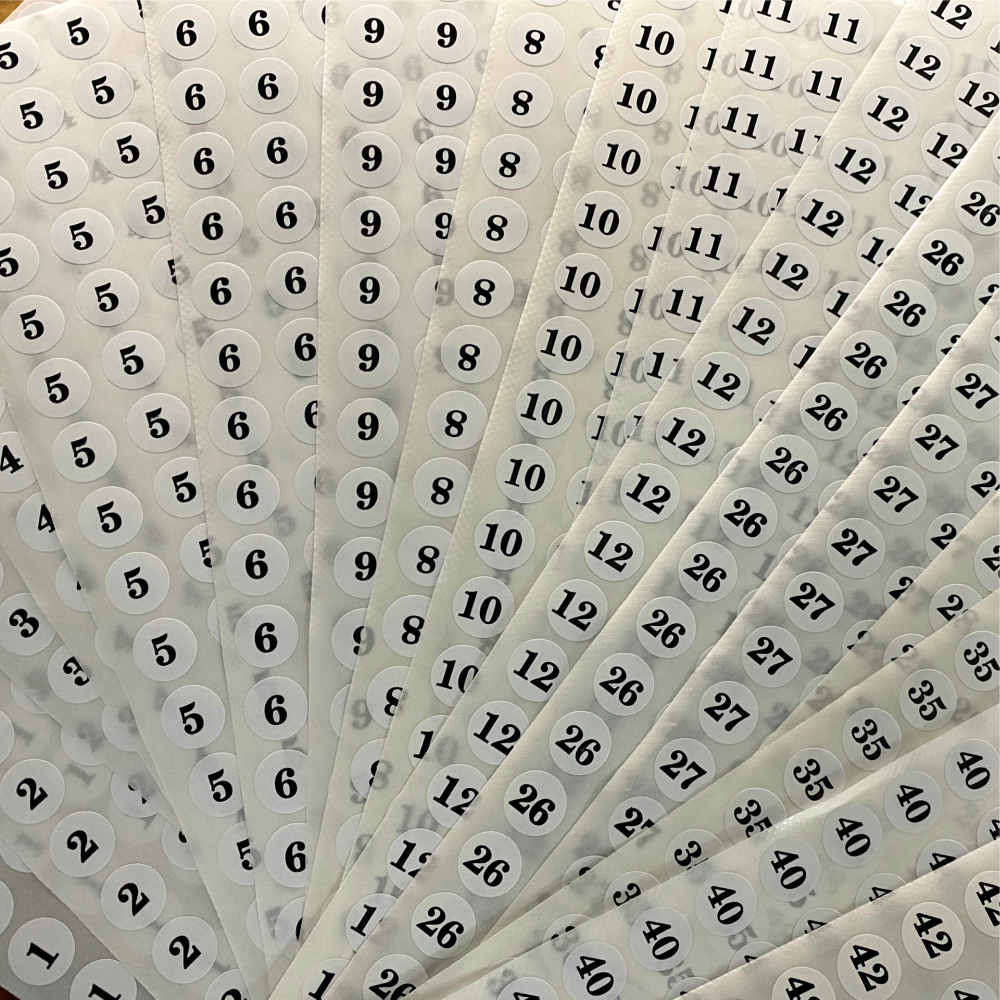 Dán size số giầy dép, tem decal dán size, miếng dán decal size quần áo, decal size số cho sản phẩm