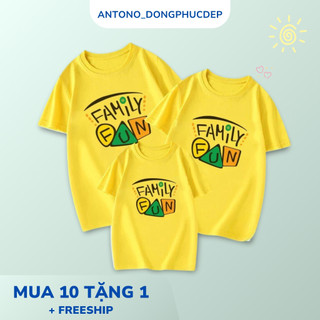 Áo gia đình Family Fun màu vàng, đồ đồng phục 3-5 người, thun cotton dày dặn.