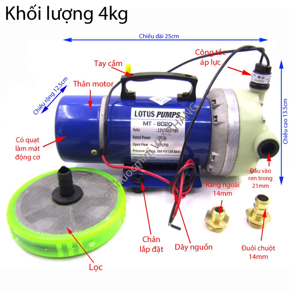 Bơm Áp Lực 12V 24V MT-6020 (20L/P)