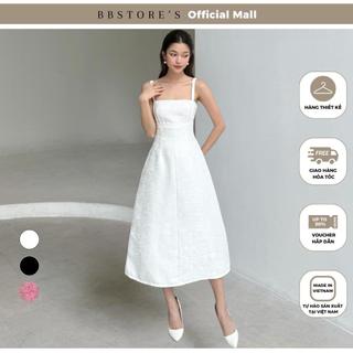  Đầm Xòe Hai Dây Dự Tiệc Chất Liệu Cotton Vân Đá Sang Trọng (không kèm hoa) BBSTORE'S -D3125