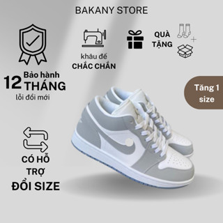 Giày Thể Thao Cổ Thấp Xám Đế Xanh Nam Nữ, (TĂNG 1 SIZE) Giày JD1 Da Trơn Full Box || Xám Đế Xanh