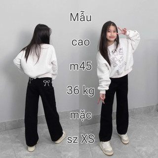   SUÔNG NẤM LÙN  QUẦN KAKI NỮ ỐNG SUÔNG ĐEN PHỐI THÊU NƠ SAU TÚI   90cm - 9 tấc   