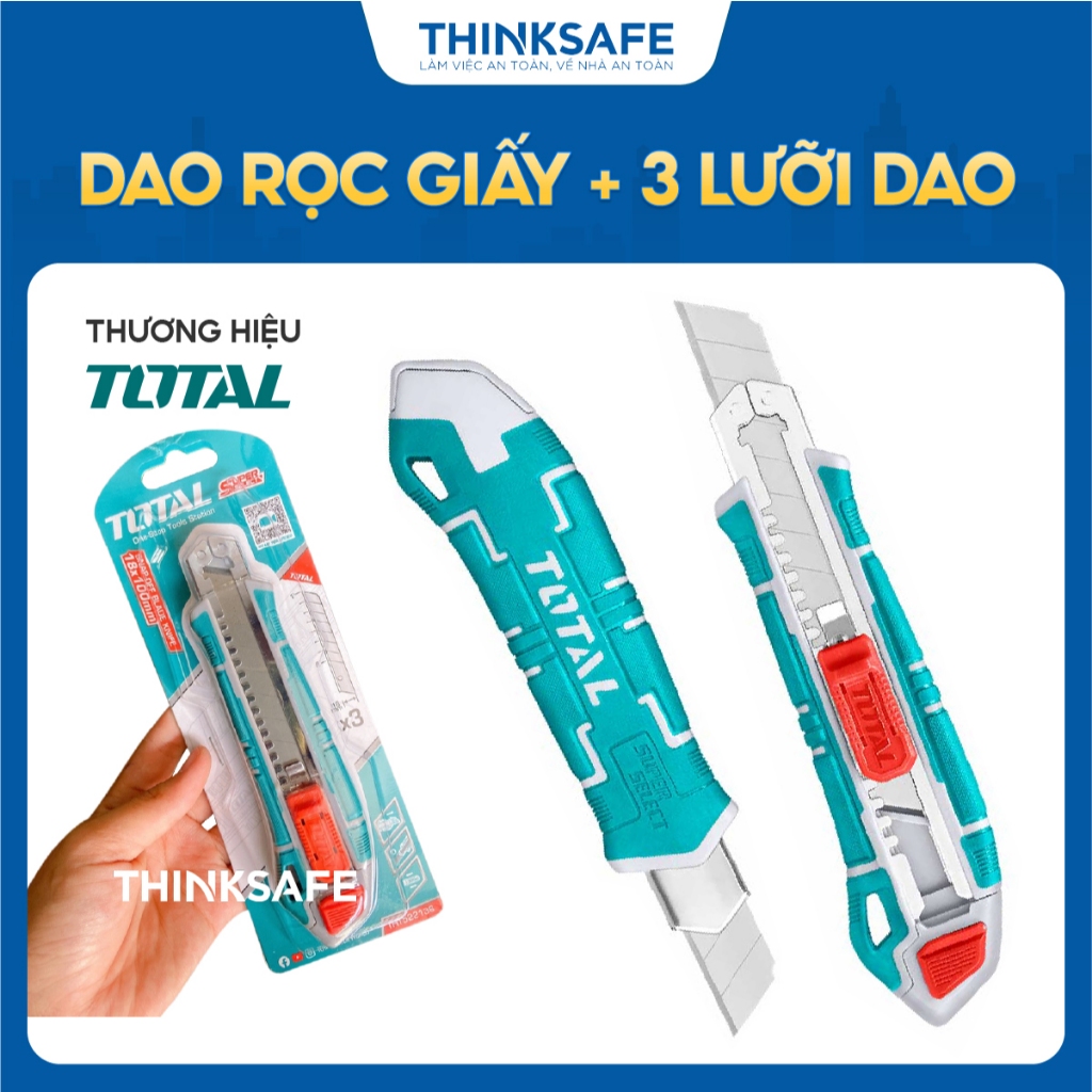 Dao rọc giấy cao cấp TOTAL THT522136 kèm 3 lưỡi dao chất liệu SK5, dùng cắt giấy, băng keo, bìa cart