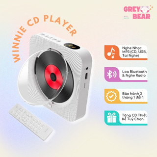 WINNIE CD PLAYER - Máy Nghe Nhạc Treo Tường Tích Hợp Loa Bluetooth Radio, Có Bản Sạc Pin Portable - Grey Bear Gift Shop