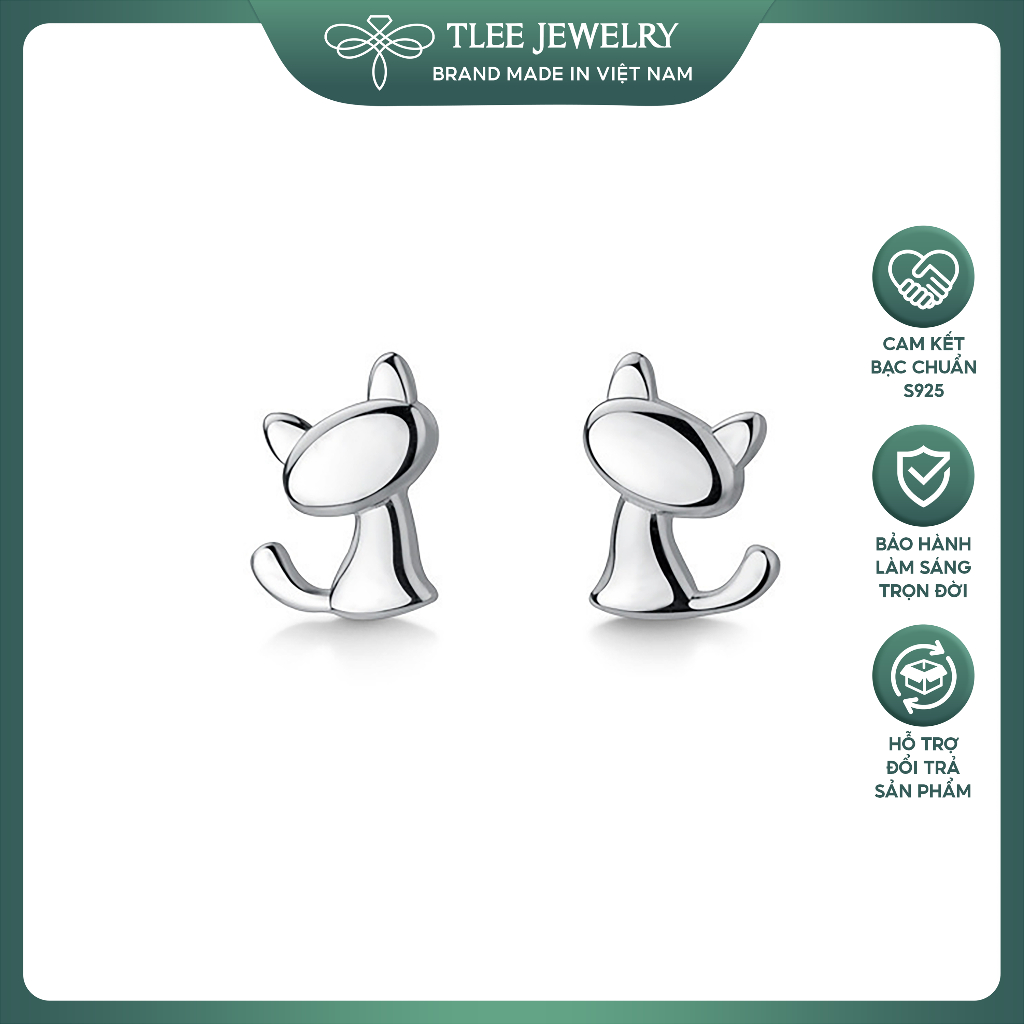 Khuyên tai bạc nữ TLEE mẫu miu miu xinh xắn TLEE JEWELRY B0245