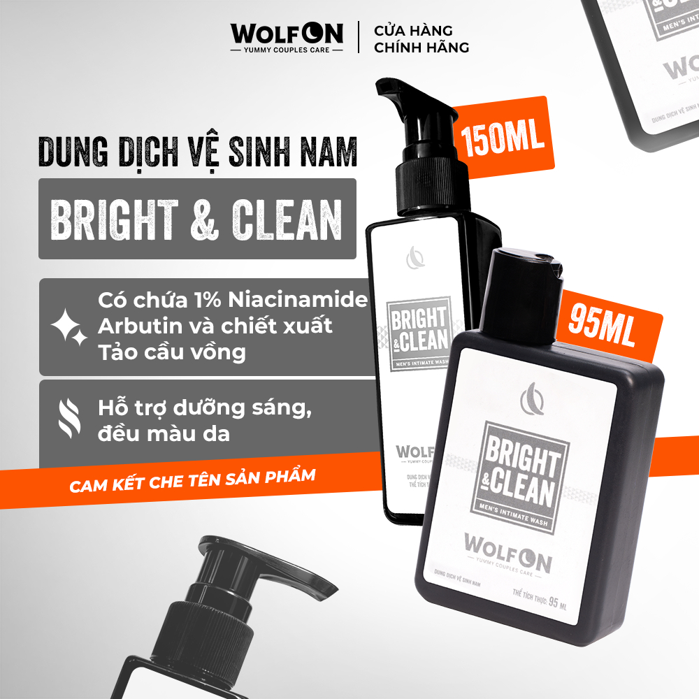 Dung Dịch Vệ Sinh Nam Giới Wolf ON - Bright & Clean, Dưỡng Sáng, Sạch Thơm Nam Tính, 95ml
