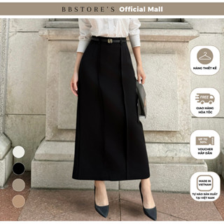  BBSTORE'S Chân Váy Suông Công Sở Form Dài Xếp Viền Lưng Cao Có Đỉa - V4018A 