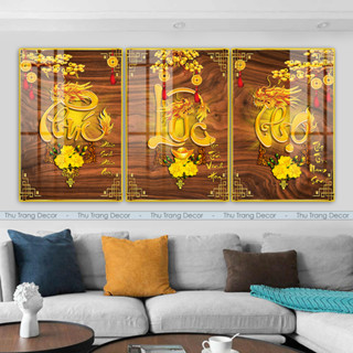 Bộ 3 Tranh Tráng Gương Treo Tường Chữ Thư Pháp - Phúc Lộc Thọ In UV 5D Cao Cấp