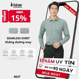 Áo sơ mi dài tay nam Vulcano slimfit không đường may, kẻ ô vải mềm mịn 4047