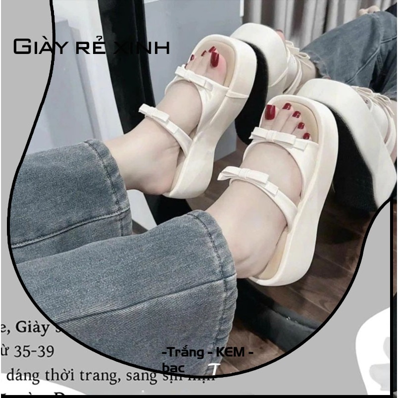 Dép bánh mì 5p 2 quai gắn nơ mảnh siêu xinh quai da mềm êm chân