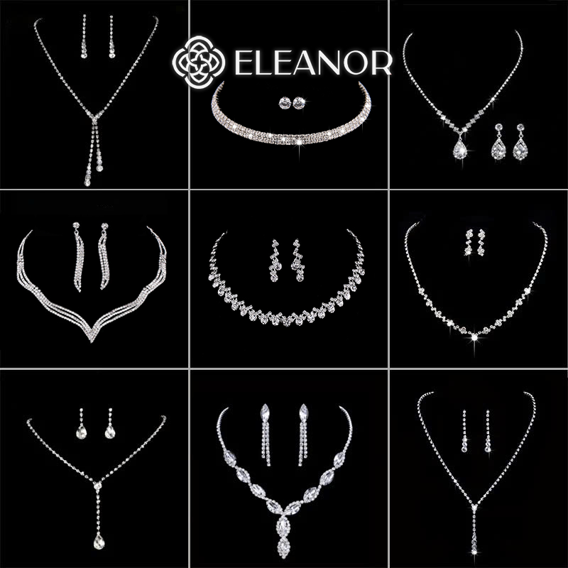 Dây chuyền bông tai nữ Eleanor Accessories bộ trang sức đính đá cô dâu phụ kiện trang sức 8848