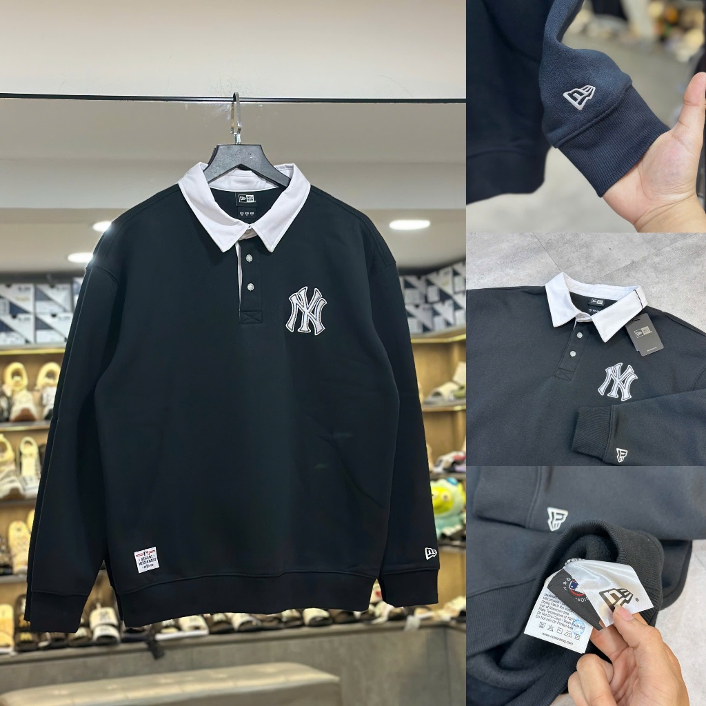 [Bao Check Chính Hãng💯] Áo Polo Sweater New Era MLB NY Tay Dài Màu Đen 13781117 - Áo Sweater New Era