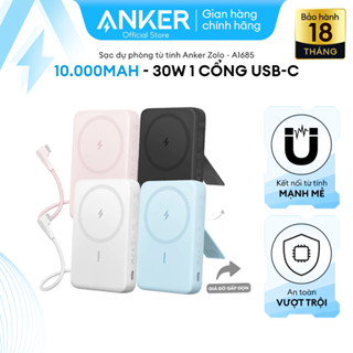 Sạc dự phòng từ tính Anker Zolo 10.000mAh công suất 30W 1 cổng USB-C, Sạc không dây chuẩn Qi - A1685