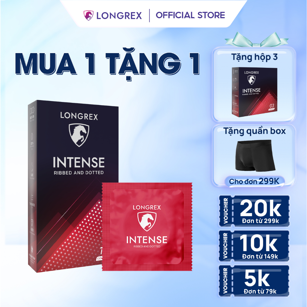 Bao cao su gai Longrex Intense nhiều gân gai, siêu mỏng nhiều gel bôi trơn tăng cảm giác, gốc nước size 52mm LR06