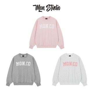 Mon Studio – Áo Sweater Boxy và Polo Chữ Thêu 3D nỉ không xù, không đổ lông , unisex nam nữ S083